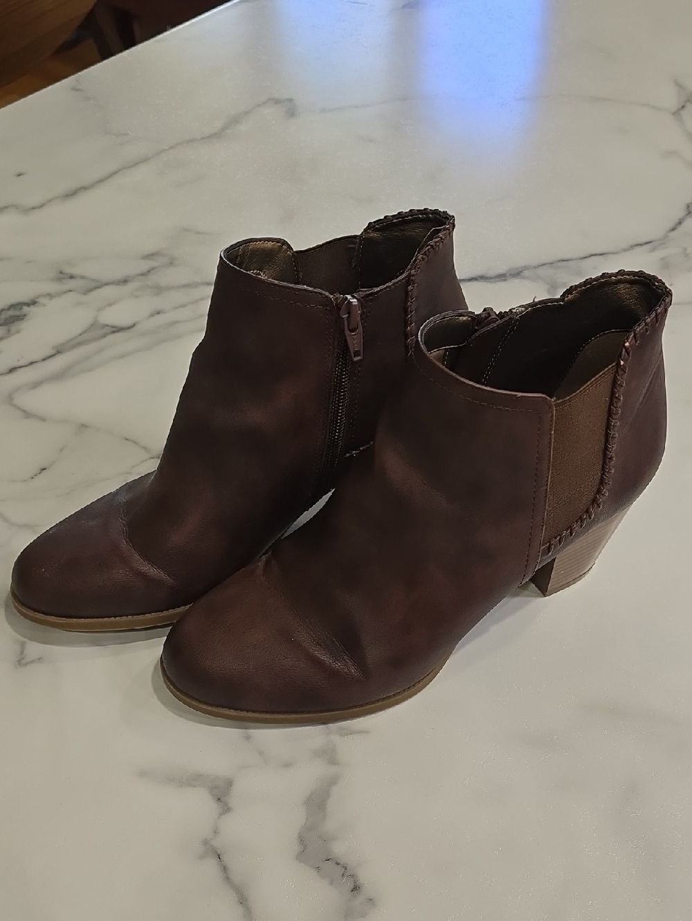 Life stride Flex Brown Ankle Booties with Low Block Heel